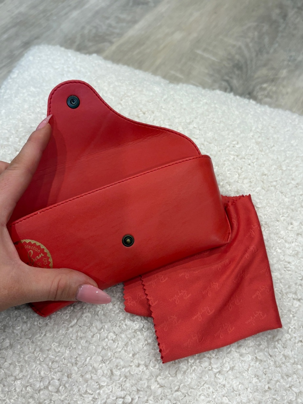 Red Leather Sunglasses Case with Microfiber Pouch
